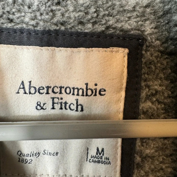 Abercrombie Fitch Womens Quilted Fleece Tear‎ Away Mock Neck Jacket M Black/Gray - Picture 3 of 7